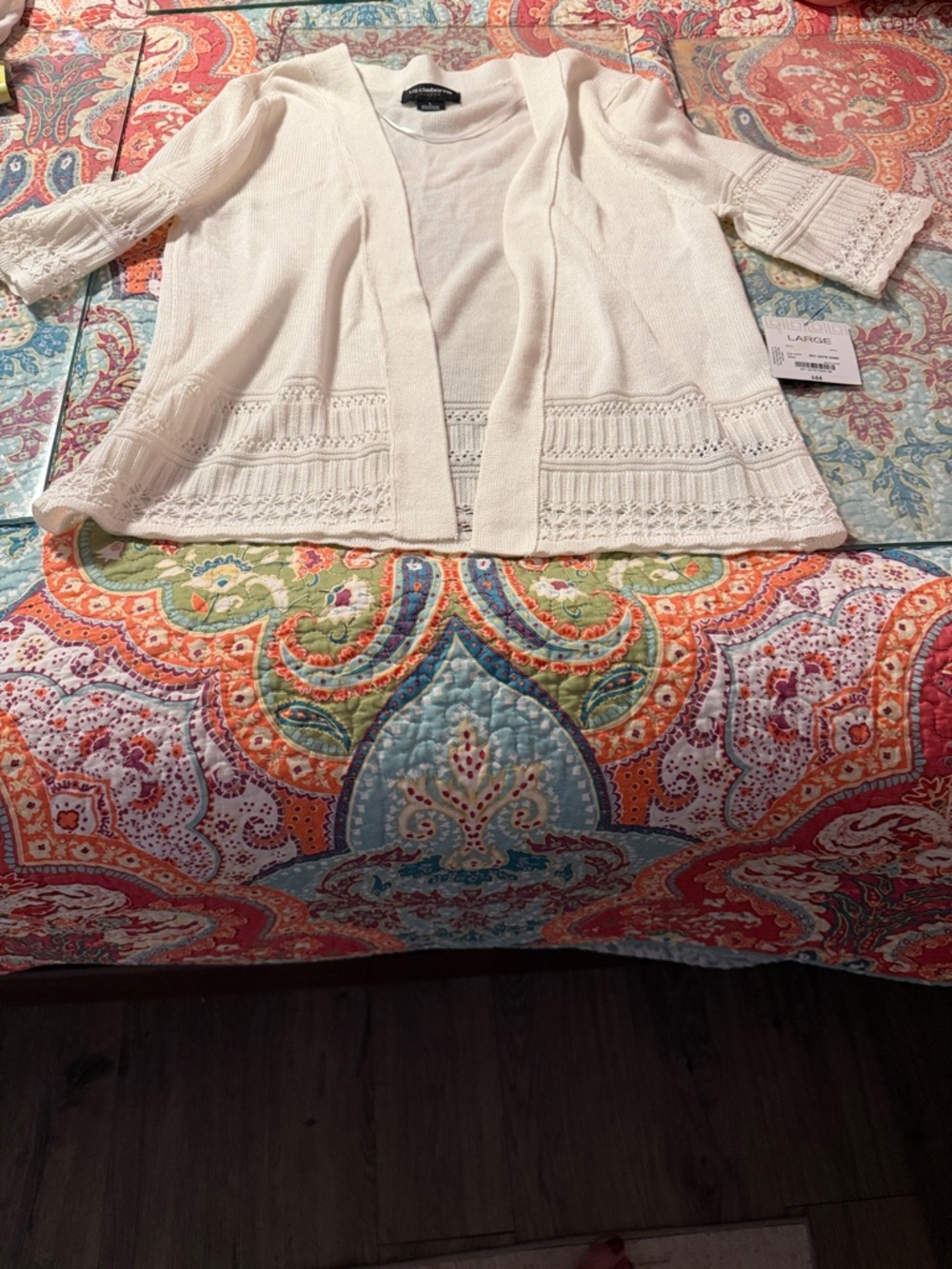 Liz Claiborne Cream Open-Front Knit Cardigan